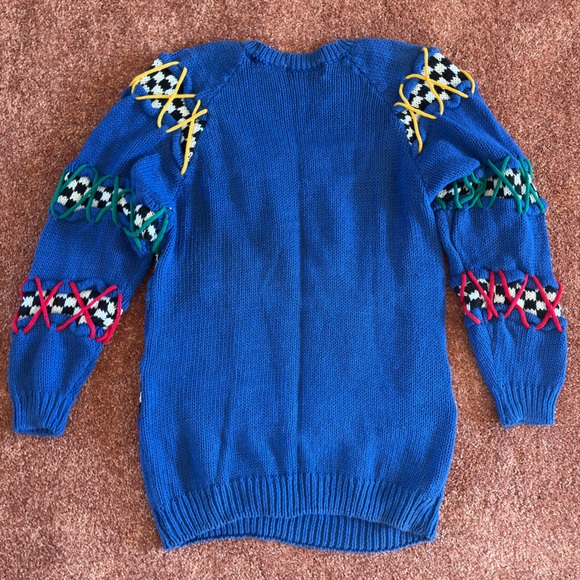 Vintage 90s Knit Works Colorful Abstract Checkered Woven Sweater - Picture 5 of 6
